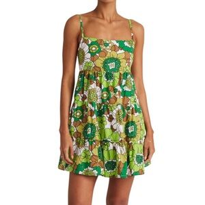 Faithful the Brand Cecelie Green Floral Print Tie Mini Dress
